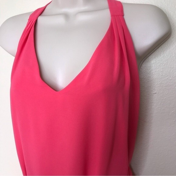 NWOT Naked Zebra Studded T Back Blingy Strappy Hi Low Deep V Coral Dress Medium - Picture 3 of 13